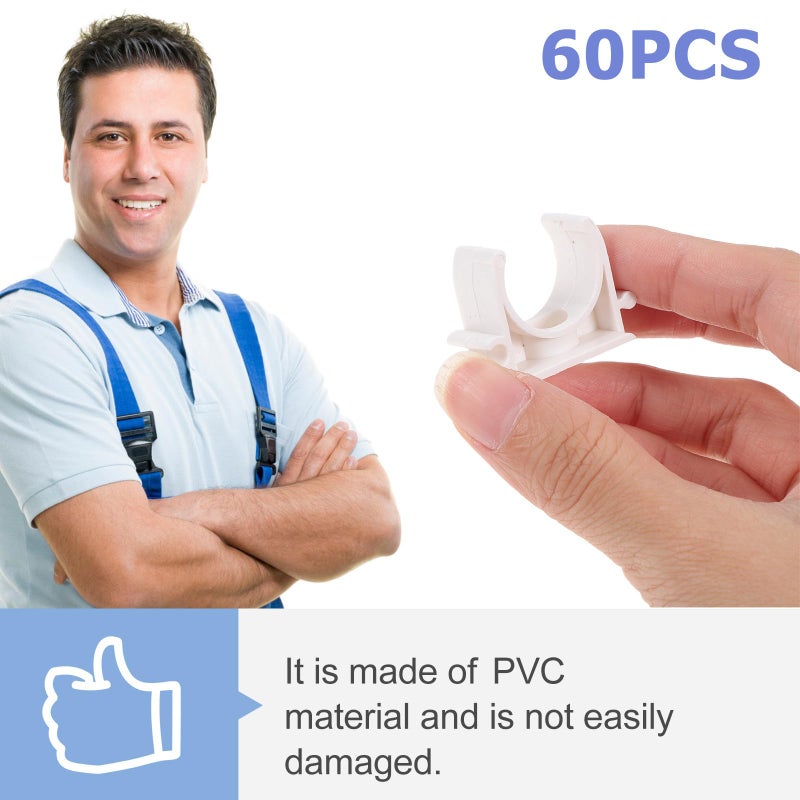 60Pcs PVC U Shaped Pipe Clamps For 20Mm Water Supply Tubing With Plastic Support Base - Image 4