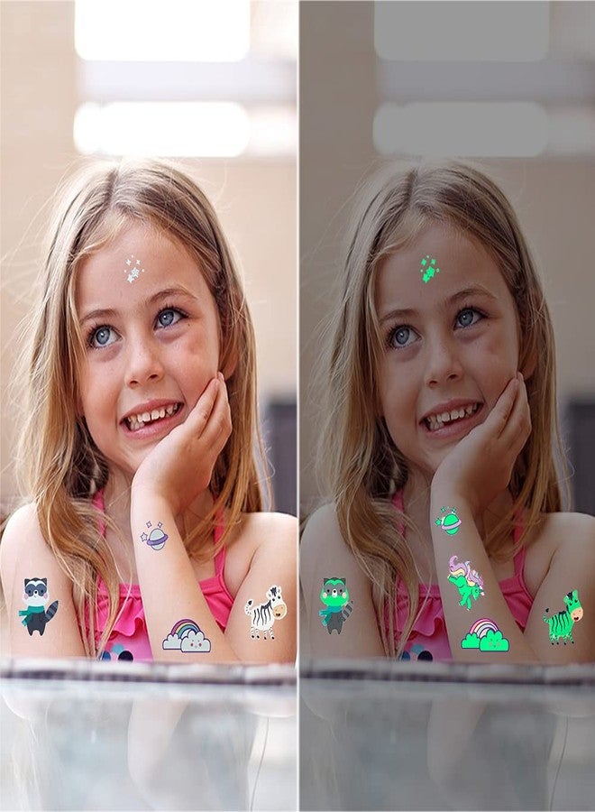 Airnogo Temporary Tattoos for Kids 400 Pcs Glow In The Dark Kids Tattoos Temporary for Boys and Girls, Cute Mixed Luminous Themes Featuring Unicorn Mermaid Dinosaur Space Butterfly Shark Animal Cat Dog etc - Image 4