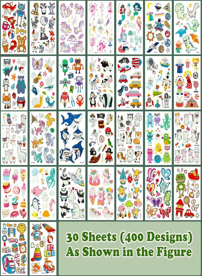 Airnogo Temporary Tattoos for Kids 400 Pcs Glow In The Dark Kids Tattoos Temporary for Boys and Girls, Cute Mixed Luminous Themes Featuring Unicorn Mermaid Dinosaur Space Butterfly Shark Animal Cat Dog etc - Image 3