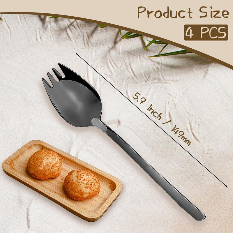 Cionyce 4 Pack Black Stainless Steel Sporks 59 Inch Salad Forks Fruit Appetizer Spork Dinner Forks Set Dessert Ice Cream Forks Soup Spoon for Household or Camping - Image 3
