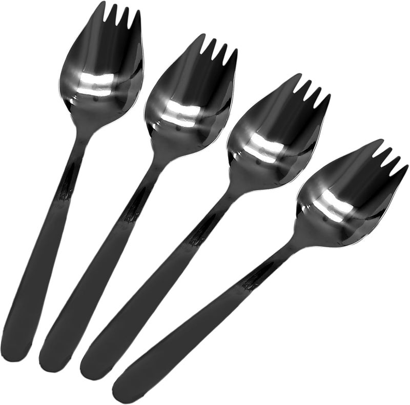 Cionyce 4 Pack Black Stainless Steel Sporks 59 Inch Salad Forks Fruit Appetizer Spork Dinner Forks Set Dessert Ice Cream Forks Soup Spoon for Household or Camping - Image 1