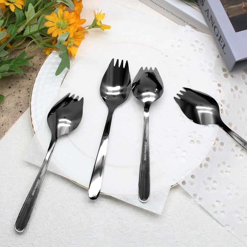Cionyce 4 Pack Black Stainless Steel Sporks 59 Inch Salad Forks Fruit Appetizer Spork Dinner Forks Set Dessert Ice Cream Forks Soup Spoon for Household or Camping - Image 5
