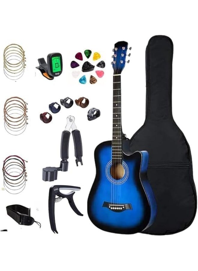 Megarya 38" Blue Acoustic Guitar Starter Kit (Combo Offer) - Image 1