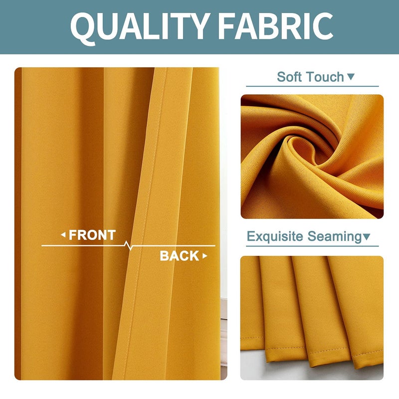 ChrisDowa Room Darkening Curtains 108 Inches Long 2 Panels Set for Living Room  Grommet Thermal Insulated Blackout Curtains for Bedroom (Mustard Yellow  52 x 108 Inch) - Image 3