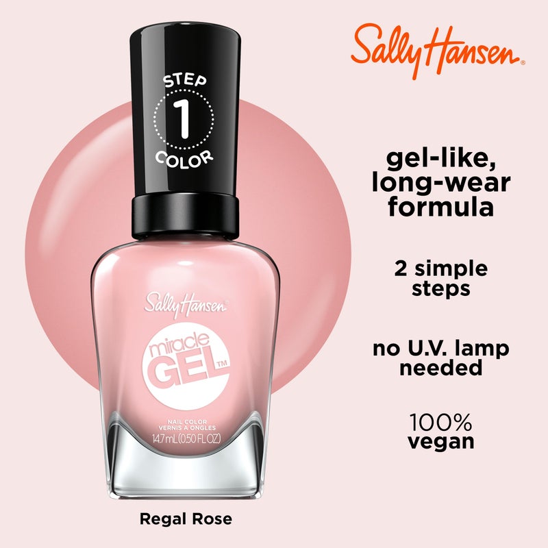Sally Hansen طلاء أظافر سالي هانسن ميراكل جيل بجودة الصالون | تركيبة تشبه الجل، نظام من خطوتين، لا حاجة لضوء UV، يدوم طويلاً | غير شفاف، لامع | 238 ريجال روزه | لون أظافر وردي فاتح - Image 4