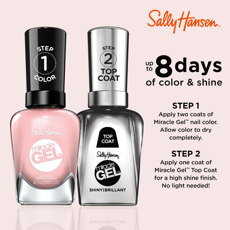 Sally Hansen طلاء أظافر سالي هانسن ميراكل جيل بجودة الصالون | تركيبة تشبه الجل، نظام من خطوتين، لا حاجة لضوء UV، يدوم طويلاً | غير شفاف، لامع | 238 ريجال روزه | لون أظافر وردي فاتح - Image 5