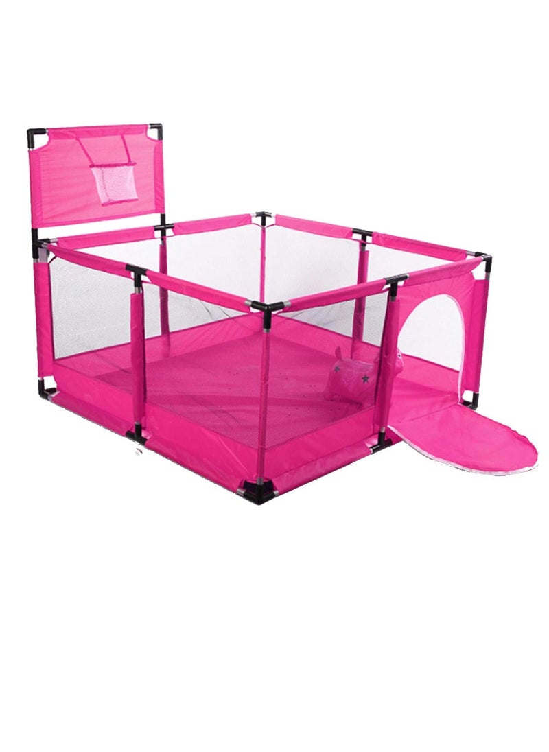 Generic - Big Toddler Playpen by Toys-Egypt, Durable Ball Pit, Playpen with Basketball Hoop, Indoor & Outdoor Activity Center, Safety Gates, 126 x 126 x 66 cm (Pink) (30 Balls Included) - Image 1