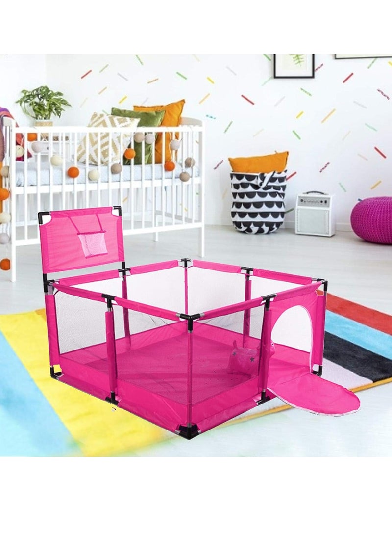 Generic - Big Toddler Playpen by Toys-Egypt, Durable Ball Pit, Playpen with Basketball Hoop, Indoor & Outdoor Activity Center, Safety Gates, 126 x 126 x 66 cm (Pink) (30 Balls Included) - Image 1