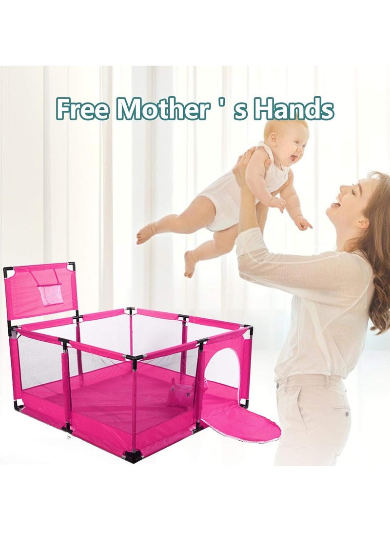 Generic - Big Toddler Playpen by Toys-Egypt, Durable Ball Pit, Playpen with Basketball Hoop, Indoor & Outdoor Activity Center, Safety Gates, 126 x 126 x 66 cm (Pink) (30 Balls Included) - Image 1