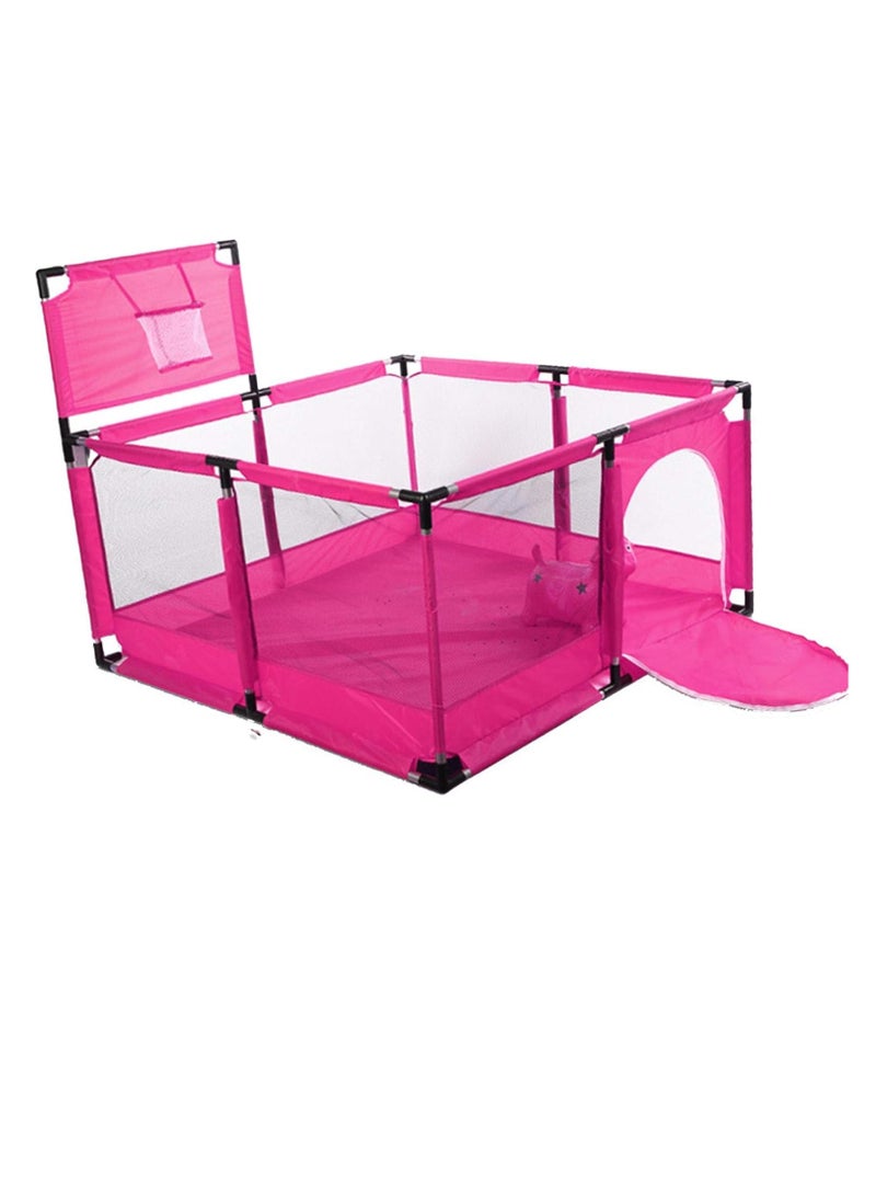 Generic - Big Toddler Playpen by Toys-Egypt, Durable Ball Pit, Playpen with Basketball Hoop, Indoor & Outdoor Activity Center, Safety Gates, 126 x 126 x 66 cm (Pink) (30 Balls Included) - Image 1