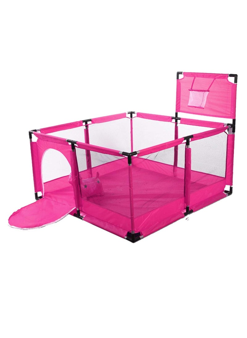 Generic - Big Toddler Playpen by Toys-Egypt, Durable Ball Pit, Playpen with Basketball Hoop, Indoor & Outdoor Activity Center, Safety Gates, 126 x 126 x 66 cm (Pink) (30 Balls Included) - Image 1