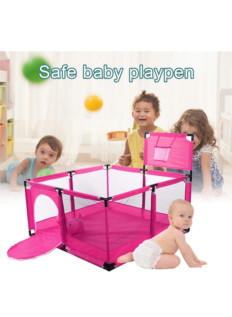 Generic - Big Toddler Playpen by Toys-Egypt, Durable Ball Pit, Playpen with Basketball Hoop, Indoor & Outdoor Activity Center, Safety Gates, 126 x 126 x 66 cm (Pink) (30 Balls Included) - Image 1