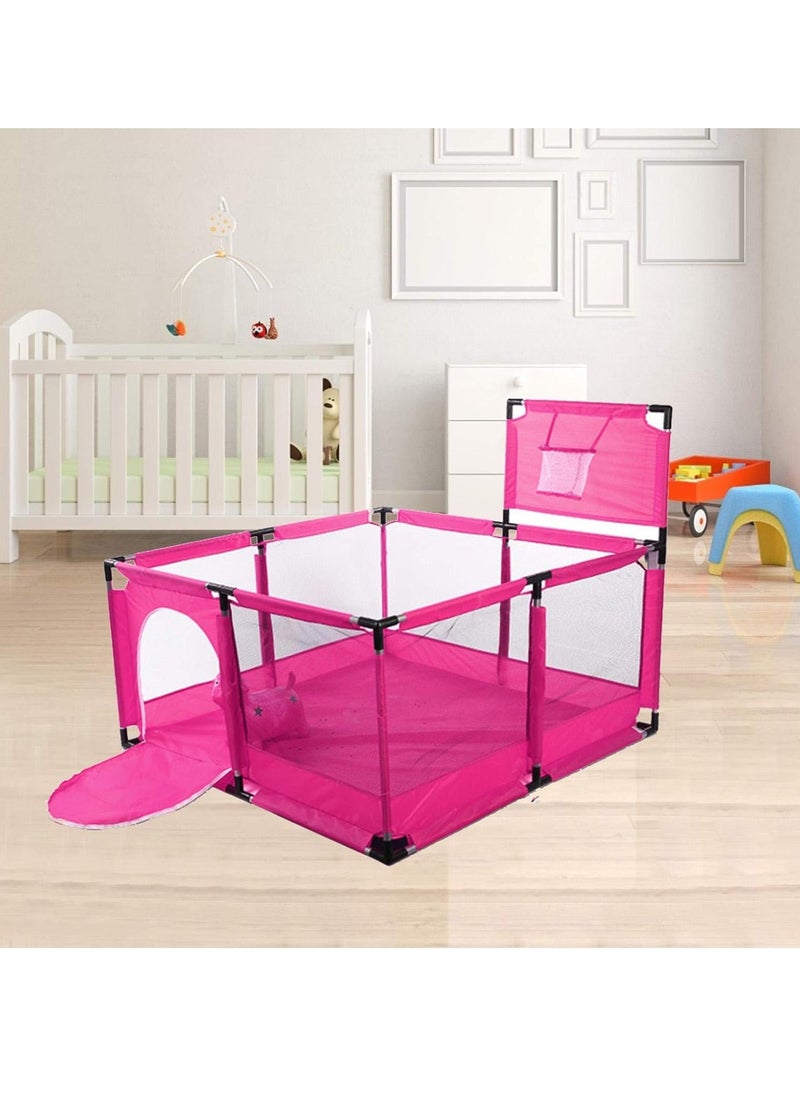 Generic - Big Toddler Playpen by Toys-Egypt, Durable Ball Pit, Playpen with Basketball Hoop, Indoor & Outdoor Activity Center, Safety Gates, 126 x 126 x 66 cm (Pink) (30 Balls Included) - Image 1