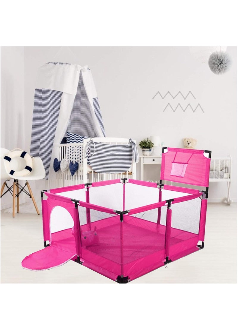 Generic - Big Toddler Playpen by Toys-Egypt, Durable Ball Pit, Playpen with Basketball Hoop, Indoor & Outdoor Activity Center, Safety Gates, 126 x 126 x 66 cm (Pink) (30 Balls Included) - Image 1