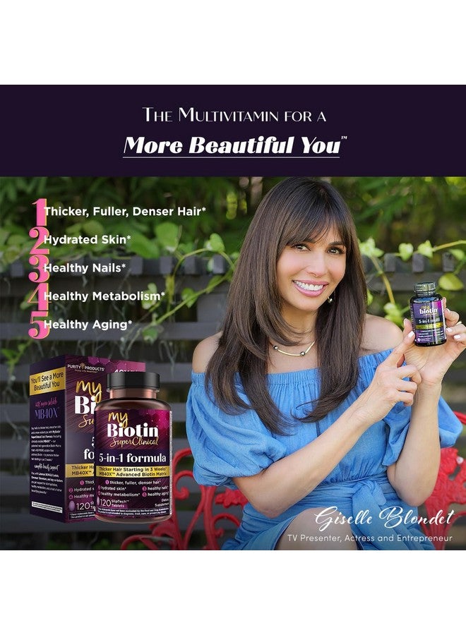 Purity Products منتجات بيورتي MyBiotin سوبر كلينيكال نيو 5 في 1 فيتامينات متعددة النخبة + مصفوفة البيوتين MB40X متعددة يومية - شعر أكثر كثافة بدءًا من 3 أسابيع - 40X أكثر قابلية للذوبان مقارنة بالشعر العادي والبشرة والأظافر - 120 قرص - Image 3