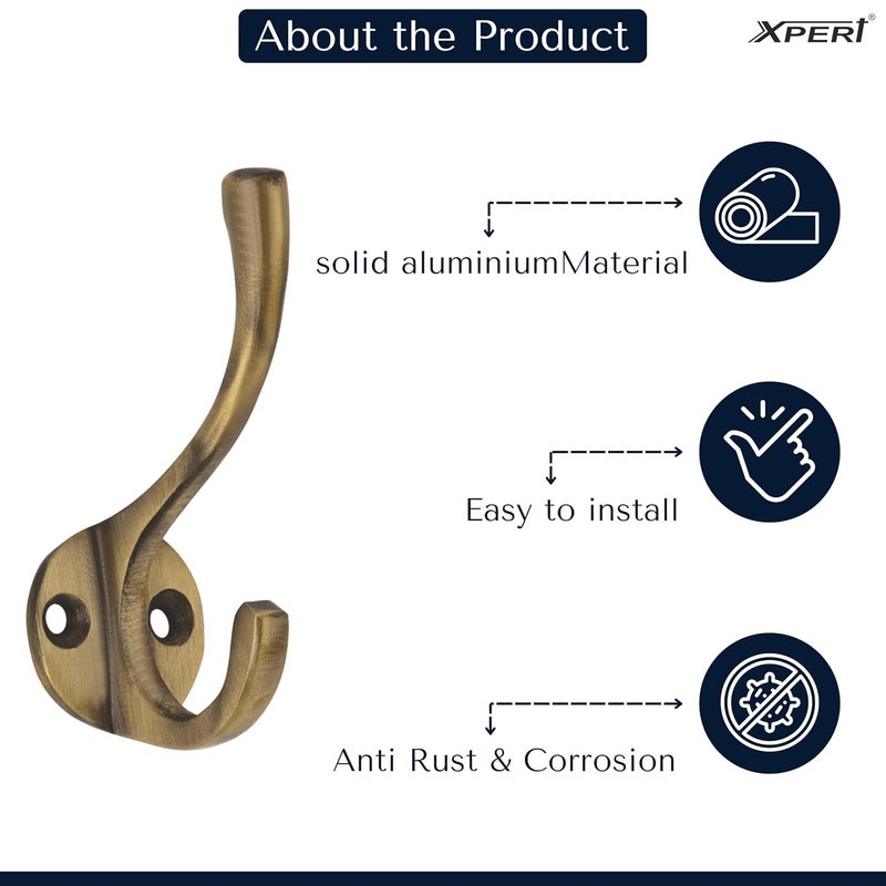 Xpert خطافات معاطف من الألمنيوم لتعليق الملابس عبوة من 4 (تشطيب عتيق) خطافات معاطف حائط، نقطة واحدة - شماعة ملابس (ACH-54) - Image 2