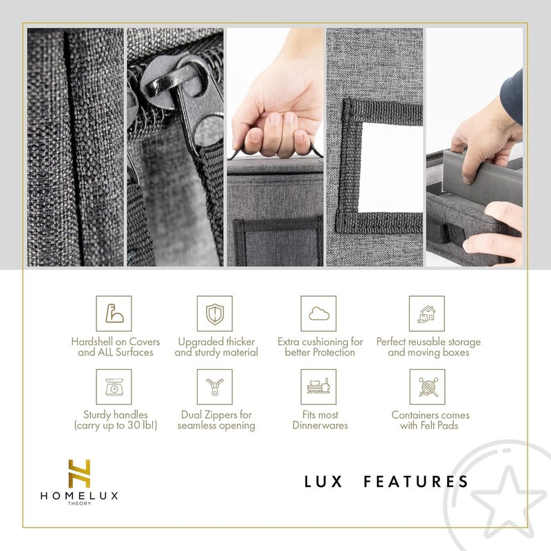 HOMELUX THEORY Hard Shell China Storage Containers for Dishes 2pcs 12x8 Plate Storage Square Storage Containers with Lid Heavy Duty Fine China Dish and Dinnerware Storage with 30 Felt Pads - Image 3