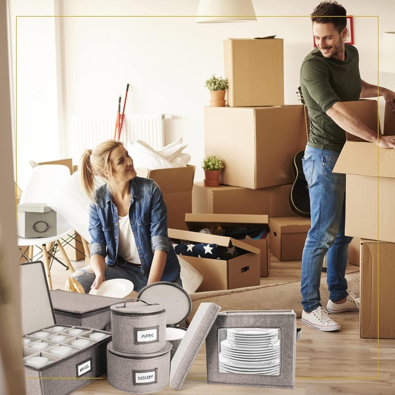 HOMELUX THEORY Hard Shell China Storage Containers for Dishes 2pcs 12x8 Plate Storage Square Storage Containers with Lid Heavy Duty Fine China Dish and Dinnerware Storage with 30 Felt Pads - Image 5