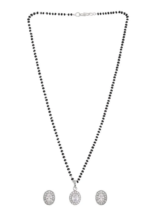 VOYLLA Sparkling Essential White Oval Cz Studded Silver Mangalsutra Set