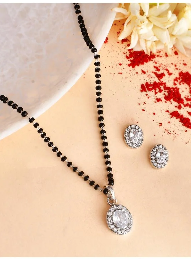 VOYLLA Sparkling Essential White Oval Cz Studded Silver Mangalsutra Set