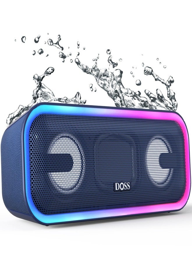 DOSS Bluetooth Speaker, SoundBox Pro+ Wireless Bluetooth Speaker with 24W Impressive Sound, Booming Bass, IPX6 Waterproof, 15Hrs Playtime, Wireless Stereo Pairing, Mixed Colors Lights, 66 FT - Blue - Image 1