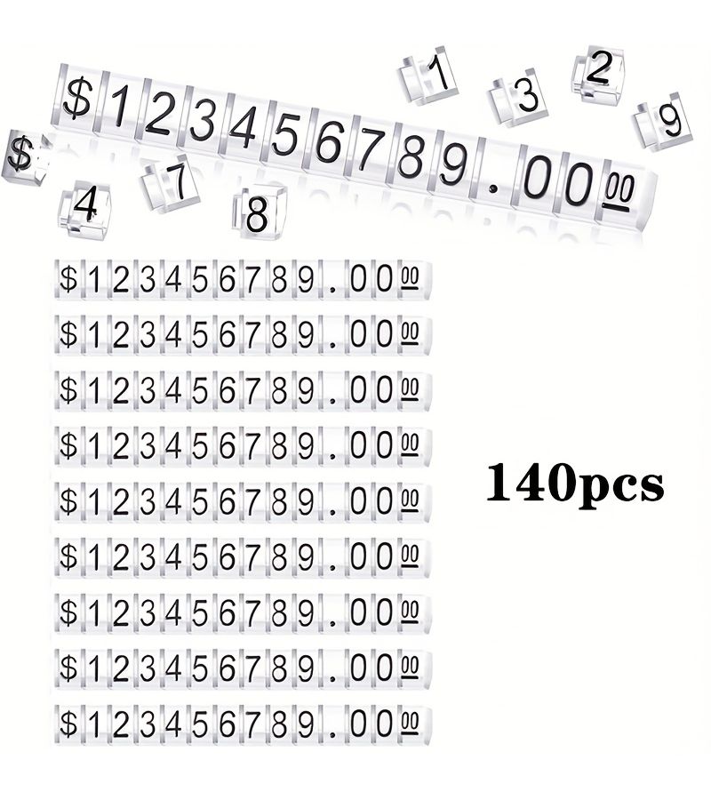 140 قطعة من بطاقات أسعار المجوهرات بخلفية شفافة ونص أسود لعرض متجر التجزئة - Image 1