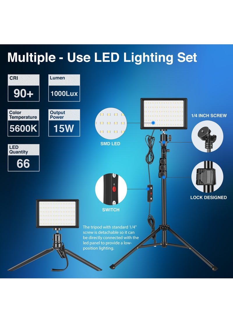 فلاشهوك مجموعة إضاءة فيديو LED USB، إضاءة تصوير فوتوغرافي 3200K-5600K مع حامل ثلاثي القوائم بارتفاع قابل للتعديل من 42 إلى 120 سم ومرشحات أبيض/أحمر/أصفر/أزرق/أخضر  - Image 3