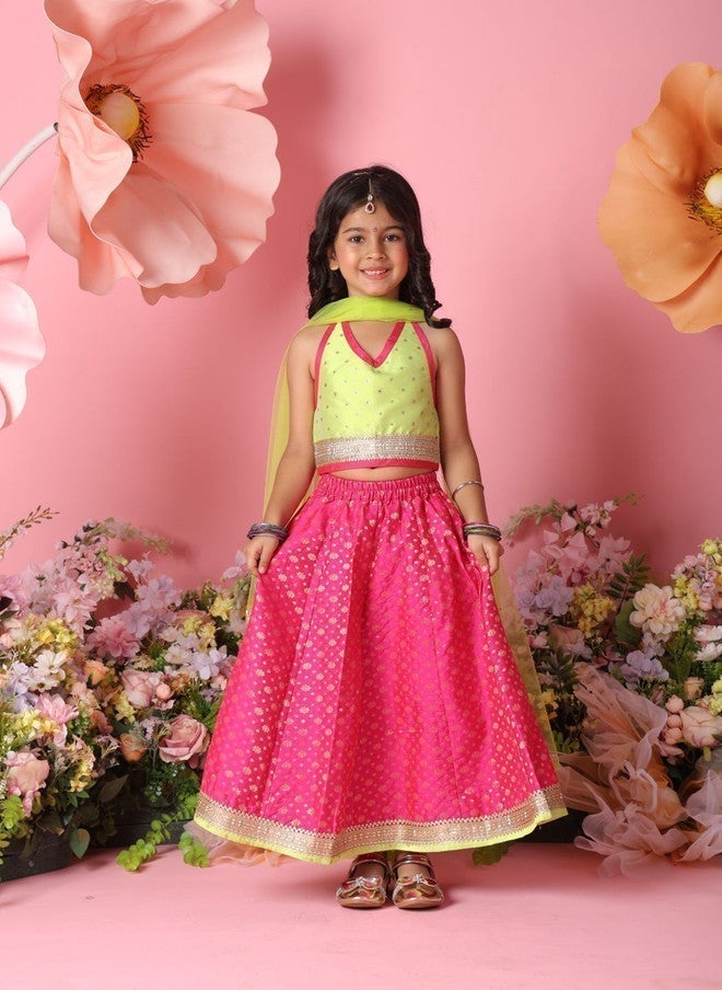 Saka Designs Girls Printed Sequinned Lehenga & Blouse With Dupatta - Image 3