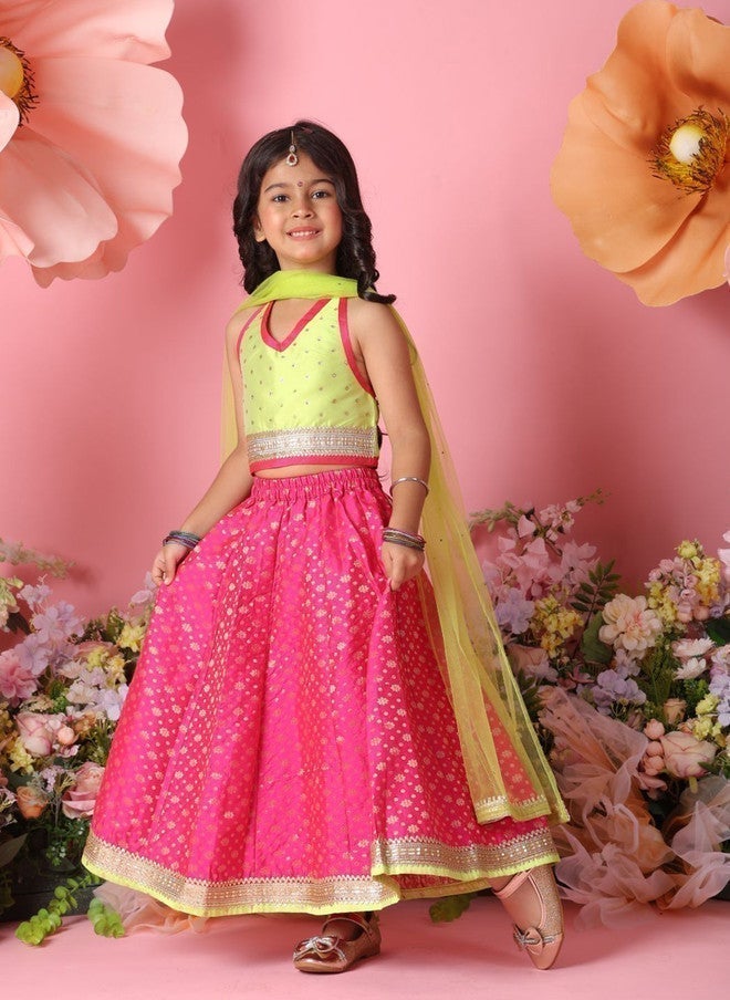 Saka Designs Girls Printed Sequinned Lehenga & Blouse With Dupatta - Image 5