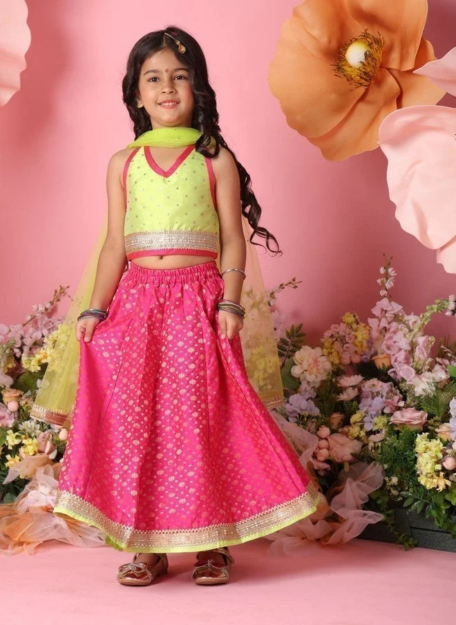 Saka Designs Girls Printed Sequinned Lehenga & Blouse With Dupatta