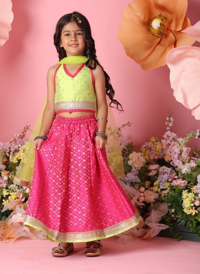 Saka Designs Girls Printed Sequinned Lehenga & Blouse With Dupatta - Image 2
