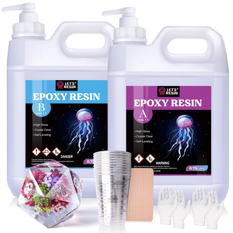 LET'S RESIN مجموعة راتنج الإيبوكسي LET'S RESIN، 1.5 جالون خالية من الفقاعات وواضحة كالكريستال لوازم فن الإيبوكسي مع أكواب قياس، عصا تحريك، قفازات، راتنج ومصلب لصب القوالب، المجوهرات، الحرف اليدوية - Image 1