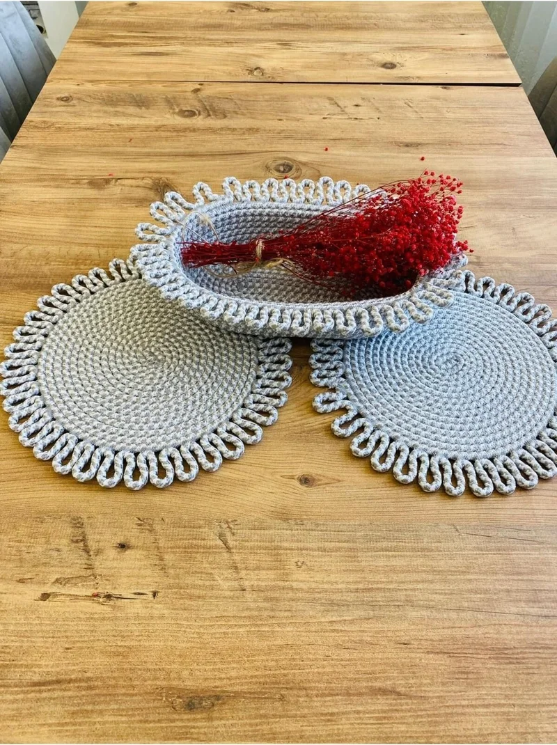 بدز ديري BDZ Leather Jute Wicker American Service Plate and Basket 3 Pieces