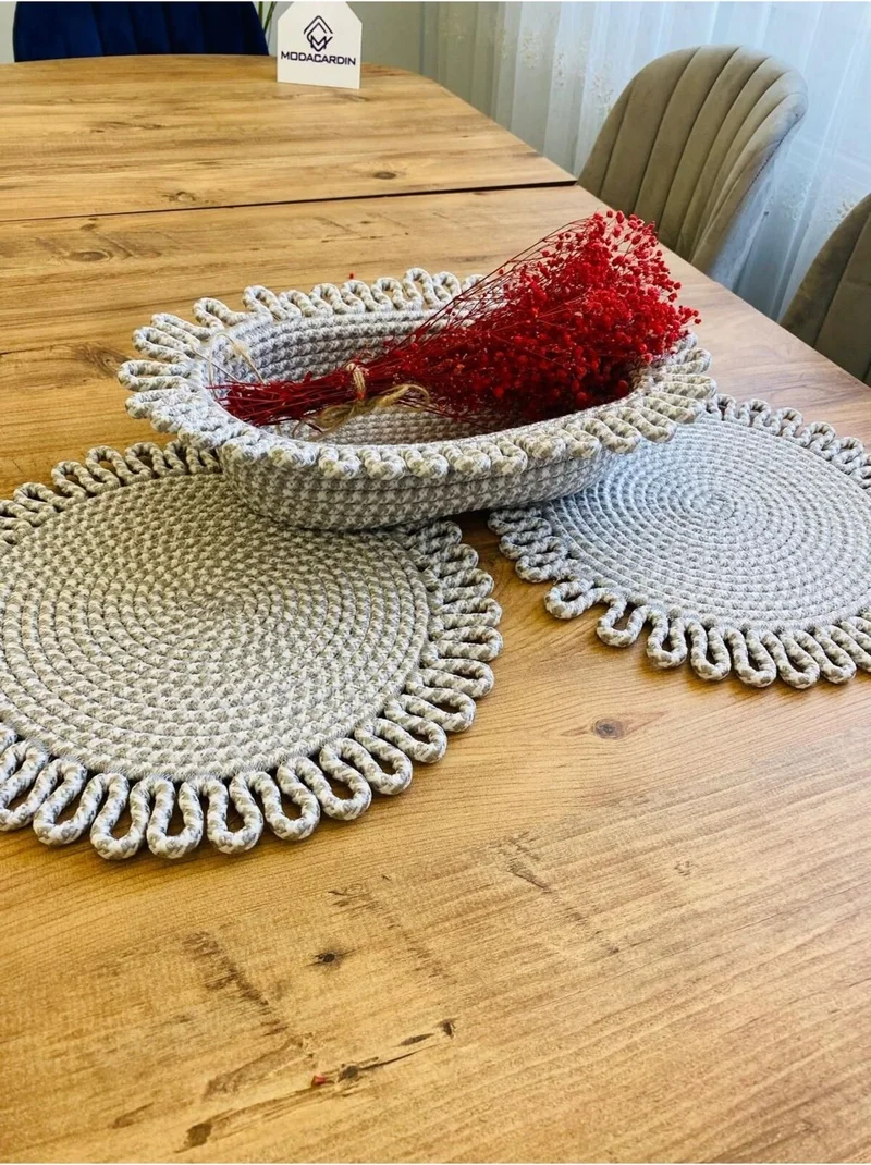 بدز ديري BDZ Leather Jute Wicker American Service Plate and Basket 3 Pieces