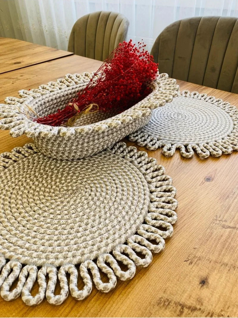 بدز ديري BDZ Leather Jute Wicker American Service Plate and Basket 3 Pieces
