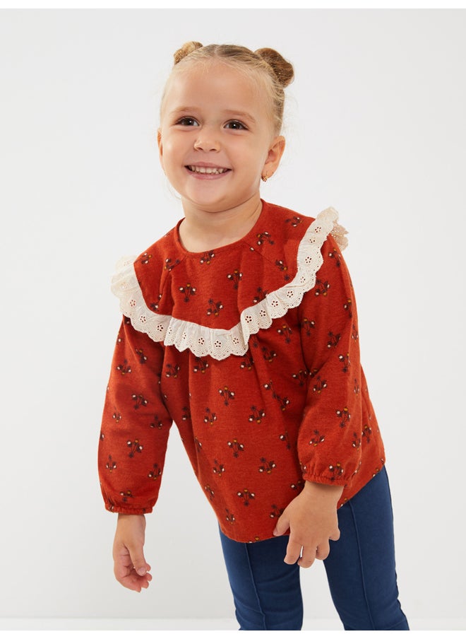 LC WAIKIKI - Crew Neck Long Sleeve Printed Cotton Baby Girl Blouse - Image 1