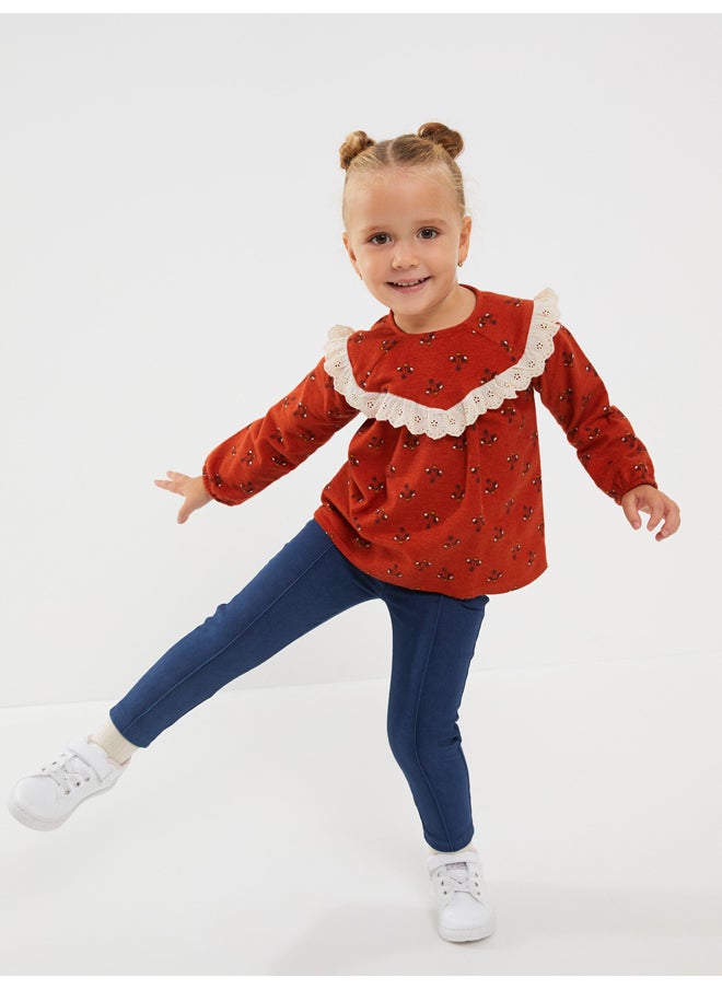 LC WAIKIKI - Crew Neck Long Sleeve Printed Cotton Baby Girl Blouse - Image 1