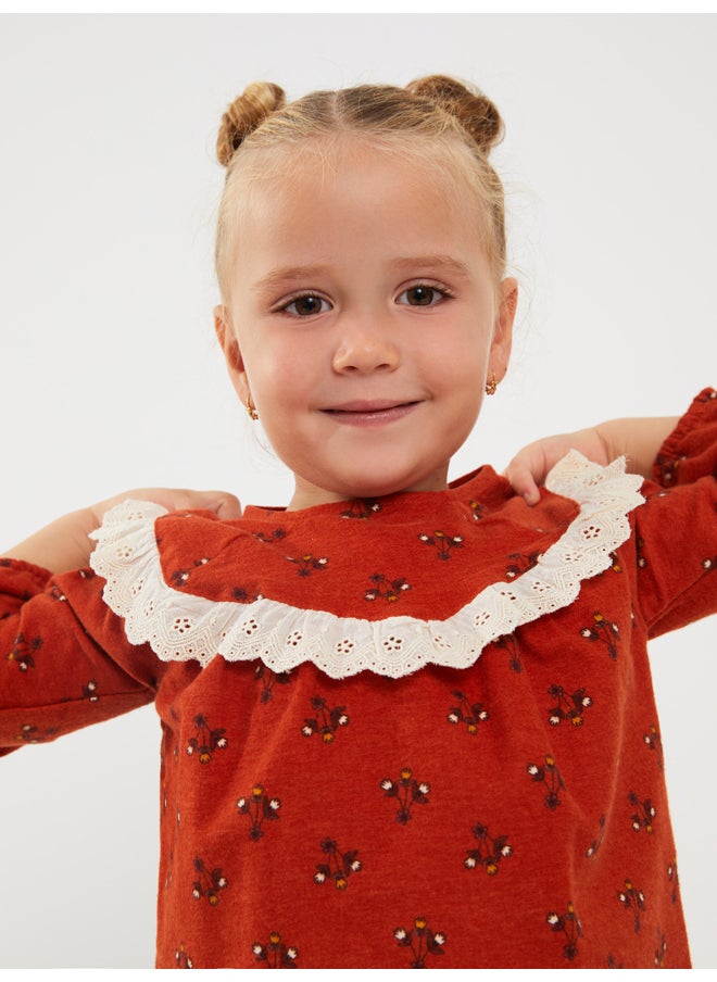 LC WAIKIKI - Crew Neck Long Sleeve Printed Cotton Baby Girl Blouse - Image 1