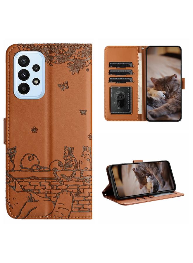 S-TOP Case For Samsung Galaxy A53 Cat Embossing Pattern Leather Phone Case with Lanyard - Image 1