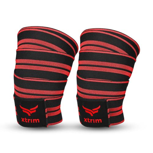 XTRIM Knee Support for Men - Knee Wraps - Knee Stabilizer - Unisex Knee Bands for Sports, Squats, and Heavy Lifting, Washable Fabric (2 Meters Long, Set of 2, Red) - Image 1