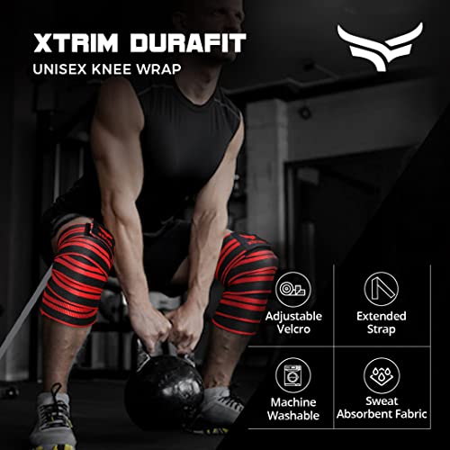XTRIM Knee Support for Men - Knee Wraps - Knee Stabilizer - Unisex Knee Bands for Sports, Squats, and Heavy Lifting, Washable Fabric (2 Meters Long, Set of 2, Red) - Image 2