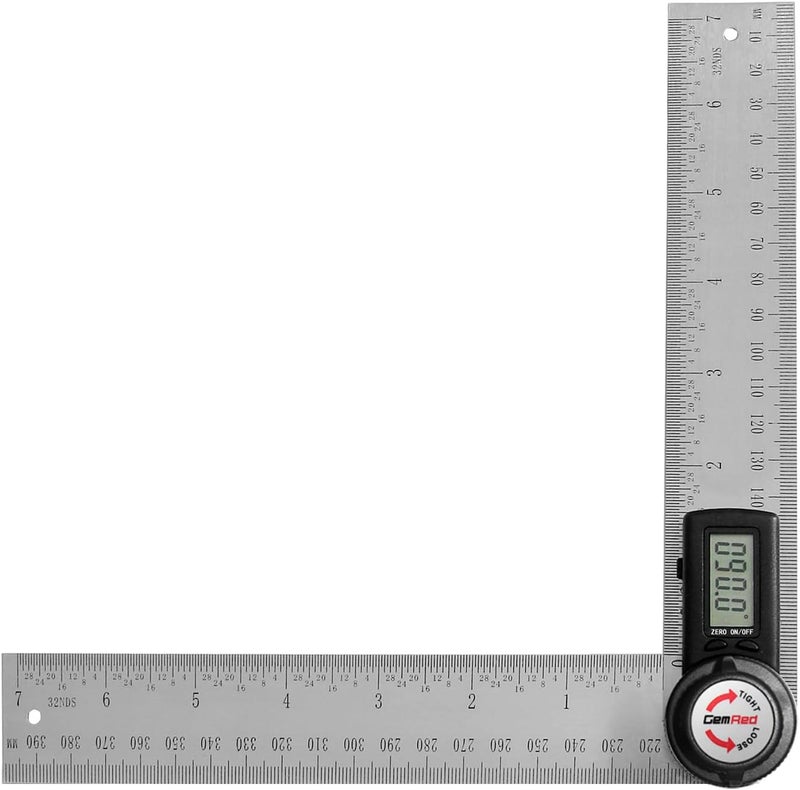 GemRed 82305 Digital Angle Finder Protractor Stainless steel 7inch 200mm (Black Button) - Image 1