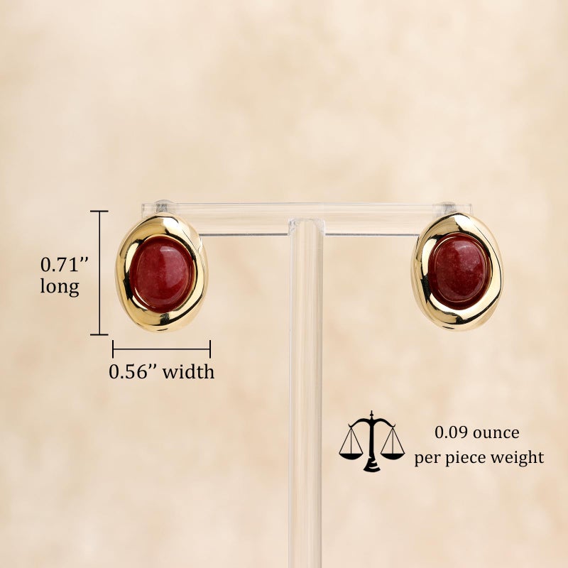 Jean Beau Gold Chunky Garnet Stone Stud Earrings for Women, Valentine Trendy Burgundy Natural Gemstone Square Hypoallergenic Earring Jewelry Gift - Image 4