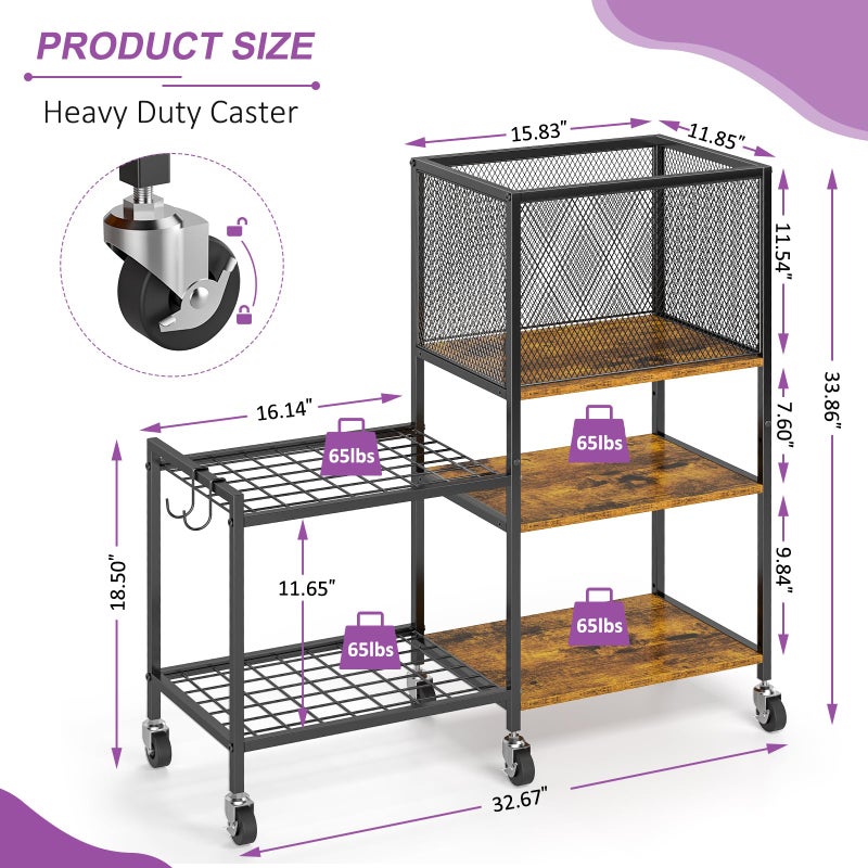 3IngSeagulls 3 Tier Dumbbell Rack, Yoga Mat Storage Holder, Home Gym Storage Rack, Workout Equipment Storage Organizer, Weight Storage Holder Rack with Hooks and Wheels - Image 2