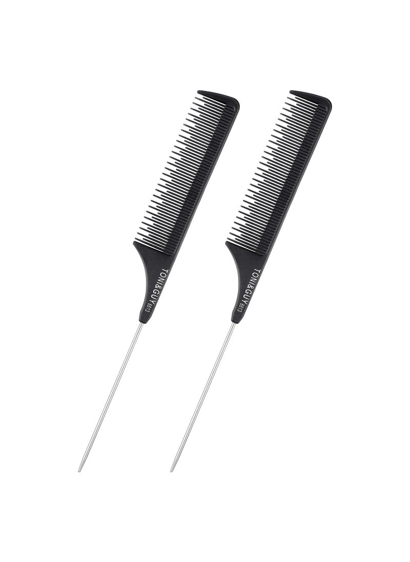 Tenalleys 2 Pack Rat Tail Comb Black Teasing Comb for Sectioning Parting Styling Hair Stainless Steel Pintail 