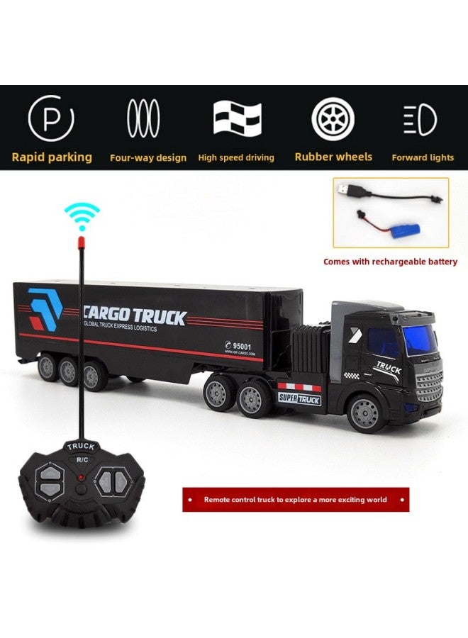 Rc Car Toy - 118 Scale High-speed Off-road Vehicle Light Sound Effects 2.4ghz Radio Control 4wd Drive Durable Plastic Body-Color:Black Container Truck (Short Head)-Proportion:E-Commerce  - Image 1