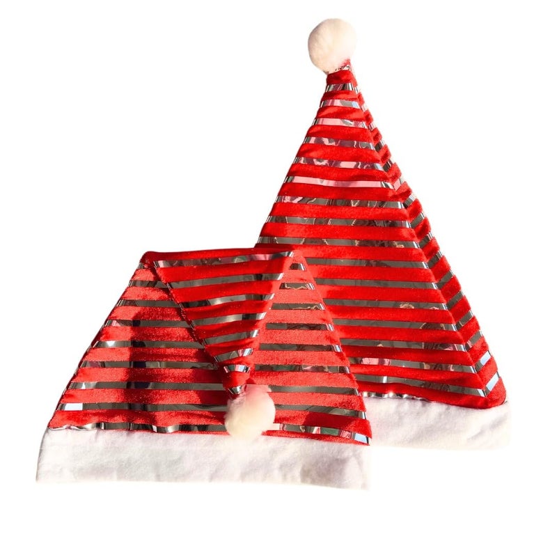 GFIDEL Red White Merry Christmas Hats Set of 2 Santa Claus Christmas Caps for Kids Babies Adults Free Size XMAS Caps Santa Claus Hats for Christmas Christmas Decorations Items silver stripes
