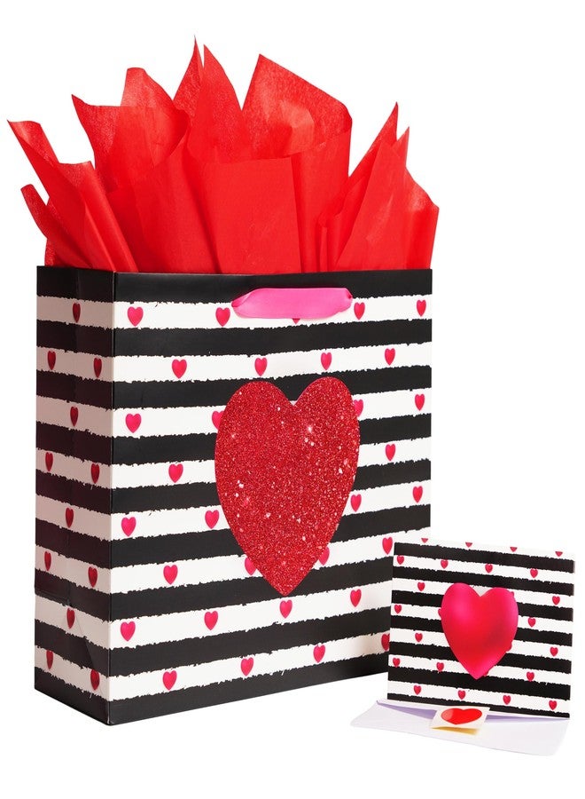 Bobobag 13" Large Gift Bag with handle & Red Tissue Paper and Greeting Card for Valentine's Day Wedding Birthday Anniversary and so on. - Image 1