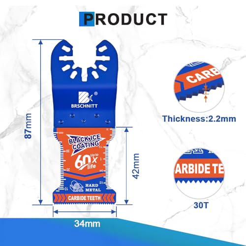 BRSCHNITT Obsidian Carbide Oscillating Saw Blades,3pcs Multi Tool Blades Quick Release for Soft Metal, Nails, Bolts and Screws, Rebar, Copper Pipe - Image 2