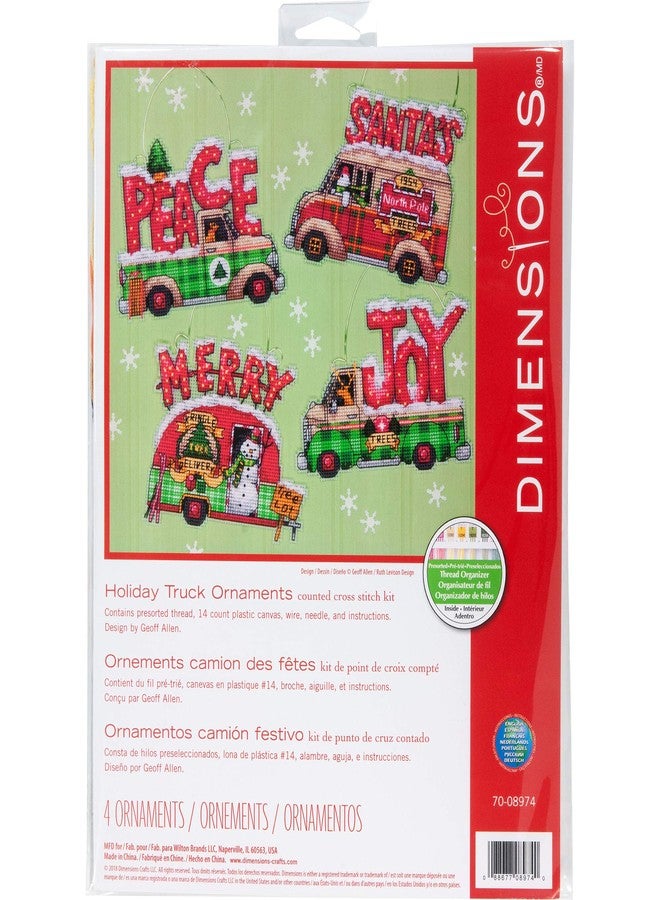 Dimensions Holiday Truck Christmas Ornaments Counted Cross Stitch Kit for Beginners, 14 Count Plastic Canvas, 4pc - Image 2